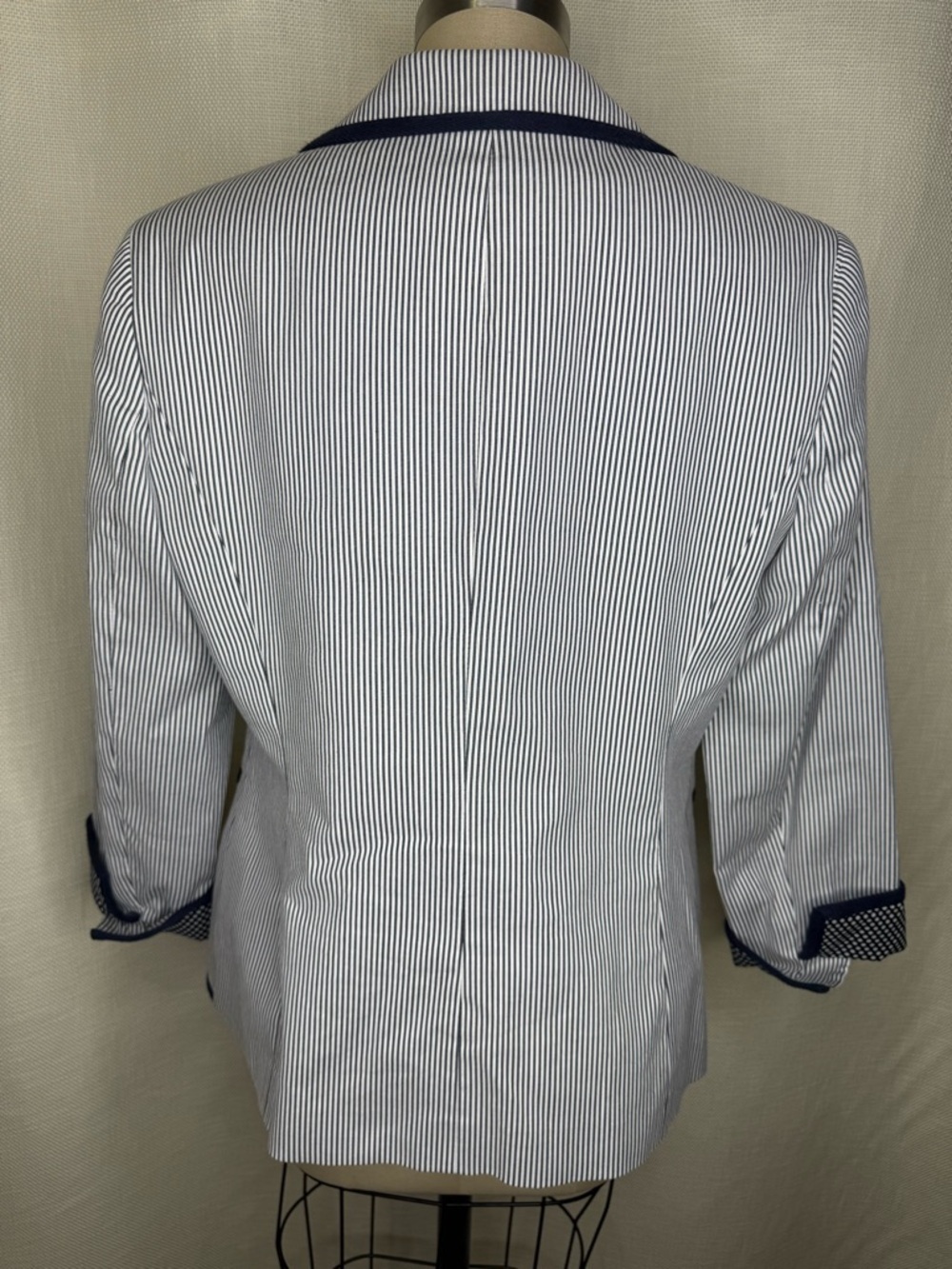Jones New York 2-Piece Set Size 8 Navy Striped Blazer & Polka Dot Top Chic Prep - Picture 4 of 13